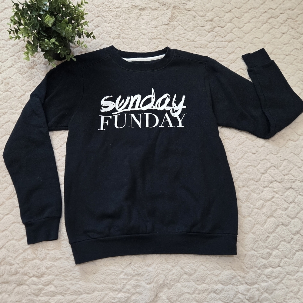 Luciana Black Sunday Funday Crewneck Sweatshirt, Size Small